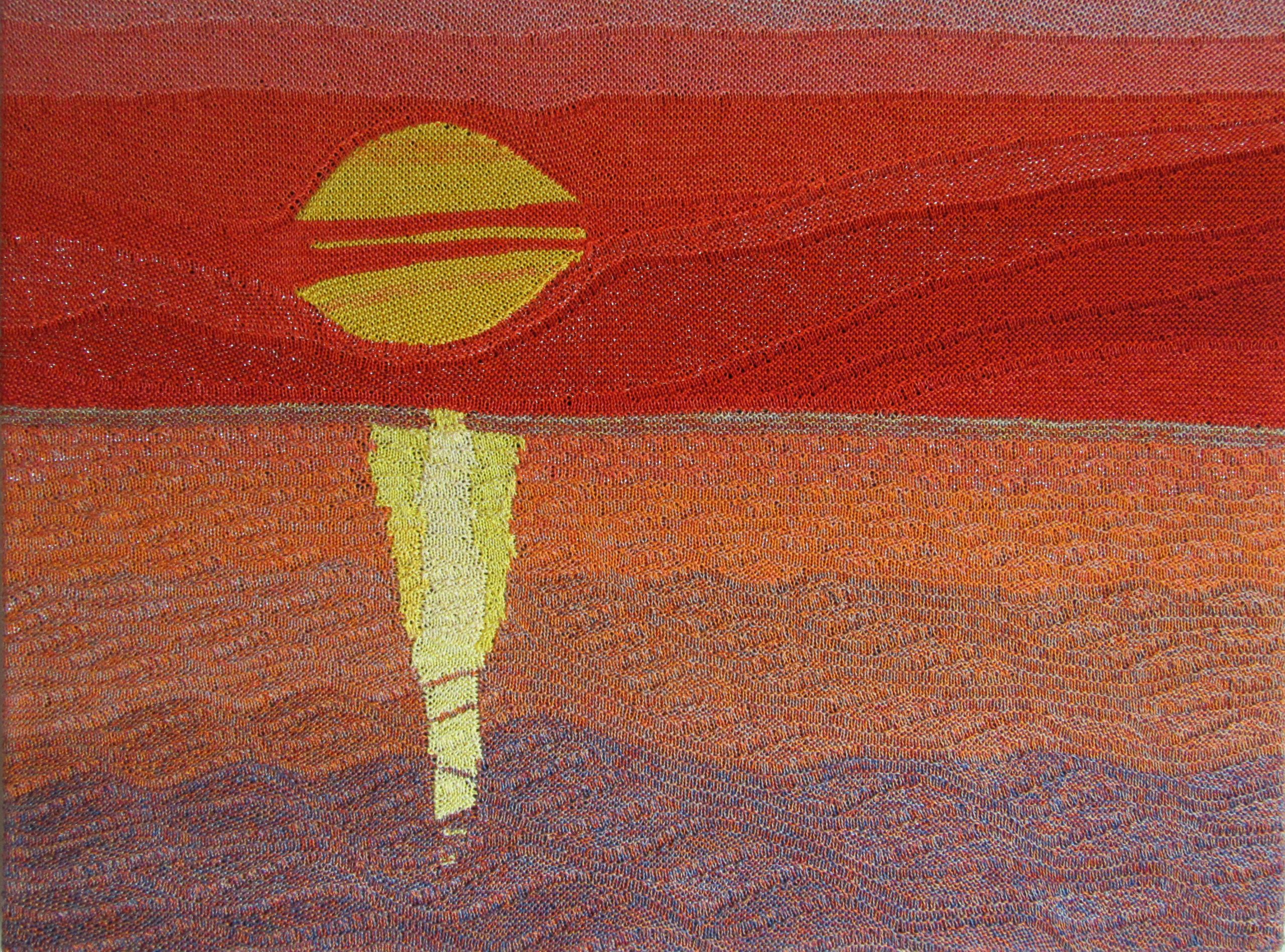 Gabriele Tippel - Hier sieht man mein gestricktes Wandbild "Mein Sonnenuntergang am Meer" in KlugeStrickArt